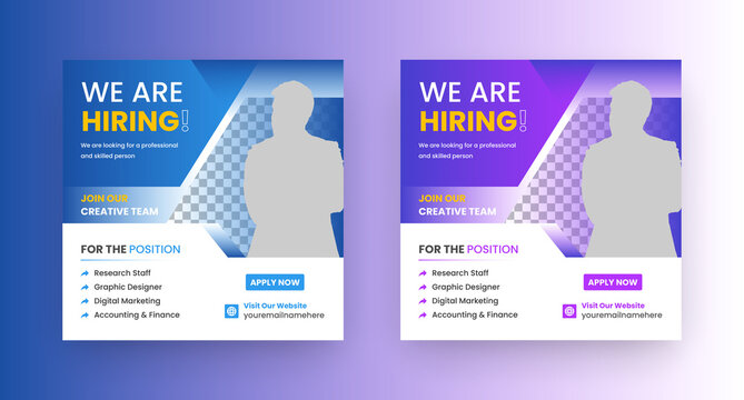 We are hiring for job vacancy Social Media Post Or Instagram Promotional Social Media Square Banner Template Design