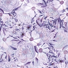 Fototapete Very peri Sehr Peri. Nahtloses Muster der Frühlingsblumen. Botanischer Hintergrund. Arrangement aus rosa und weißen Wildblumen.