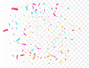 Confetti burst explosion On Transparent Background Color flying ribbons and streamers. Birthday party vector background