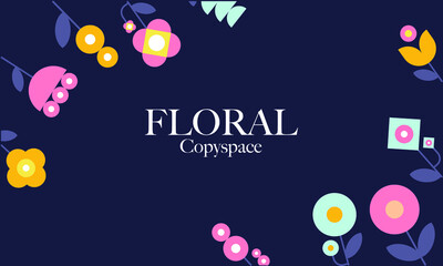a floral copy space background. minimalist illustration with spaces for text. colorful flowers on a dark background for a decorative element design.