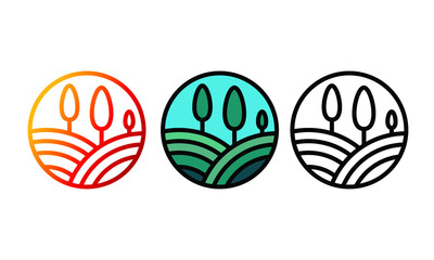 set of monoline badge illustrations. the black and colorful emblem in a classic and minimalist style. a nature on frame for a creative identity design.