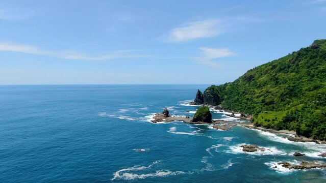 Paradise Javanese coast near Wonosari, Indonesia, aerial seaside panorama