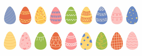 Set of Easter eggs vector illustration. Hand-drawn set of Easter eggs with an ornament. Lots of eggs.