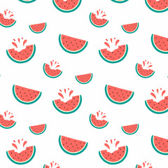 Vector seamless pattern with juicy slices of watermelon. Summer pattern with watermelon.