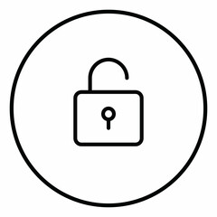 Open lock line icon inside circle, security, open unlocked, line icons.