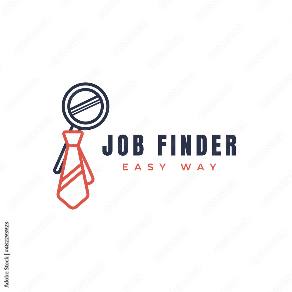 Wall mural job finder logo template with magnifying glass and tie illustration. modern logo for an app, software, and company