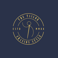 the rounded design of the tailor logo with needle and thread silhouette icon. minimalist brand logo for fashion shop and boutique
