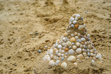 A sandy little hill, plastered with shells from all sides