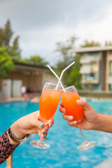 Cocktail party at the pool for celebration meeting