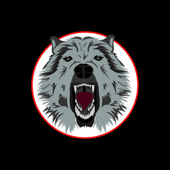 vector illustration of silver wolf with circle background suitable for t-shirt or poster drawing