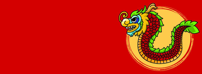 Fototapeta premium Chinese New Year, Vector Design ,Cute Dragon Concept design on Red background with copy space for text.