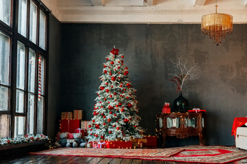 beautiful Christmas tree with gifts. Christmas, New Year