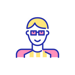 Young teenager boy in glasses and a long sleeve. Pixel perfect, editable stroke colored avatar icon