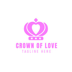 Crown of love logo template design with crown and heart vector illustration
