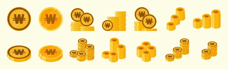 Korean Won Coin Icon Set