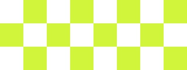 Checkerboard banner. Lime and White colors of checkerboard. Big squares, big cells. Chessboard, checkerboard texture. Squares pattern. Background.