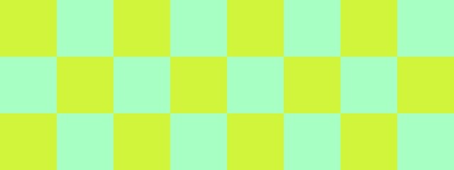 Checkerboard banner. Mint and Lime colors of checkerboard. Big squares, big cells. Chessboard, checkerboard texture. Squares pattern. Background.