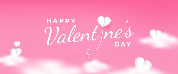 Fototapeta na wymiar Valentine's day horizontal banner with love balloon and sky illustration. Usable for banner, background, and cover.