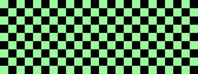 Checkerboard banner. Black and Pale Green colors of checkerboard. Small squares, small cells. Chessboard, checkerboard texture. Squares pattern. Background.