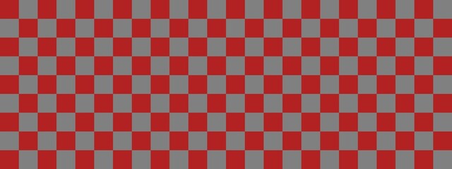 Checkerboard banner. Grey and Firebrick colors of checkerboard. Small squares, small cells. Chessboard, checkerboard texture. Squares pattern. Background.