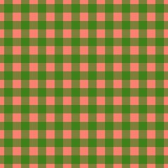 Plaid pattern. Salmon on Green color. Tablecloth pattern. Texture. Seamless classic pattern background.