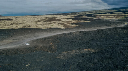 Chain of Craters Road in Hawaii Volcanoes National Park is vivid with blue ocean