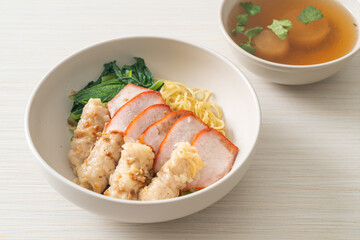 Barbecue Red Pork and Wonton Noodles with Soup