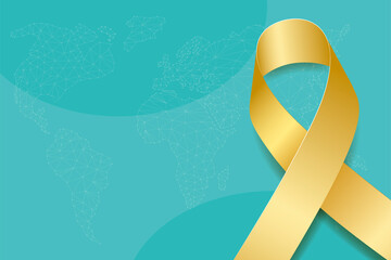 International Childhood cancer awareness day concept. Banner with gold ribbon awareness and text. Vector illustration