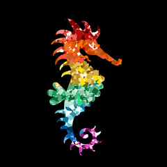 Glittering seahorse icons with rainbow colors glitter sequins on black for Valentine day, kid's design, wedding invitation, branding, logo, label, LGBT symbol. Vector illustration © Елена Рябцева