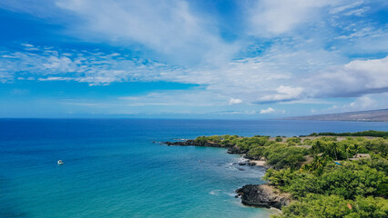 perfect day at Beach 69, on Big Island, Hawaii. aerial view from drone