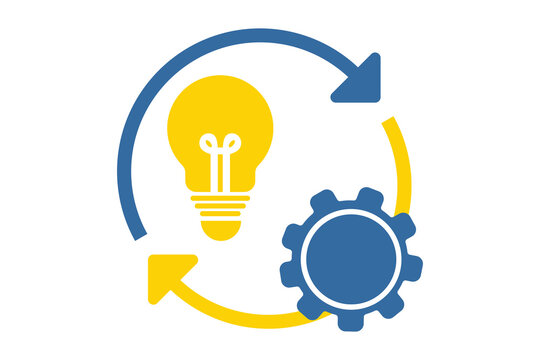 A bulb with gear and circulating arrows, concept of creative cycle thin icon on white background for website, application, printing, document, poster design, etc. vector EPS10