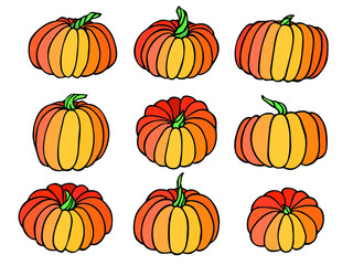 Vector hand drawn illustration of pumpkin. Isolated object on white background. Vegetable harvest clip art. Farm market product. Elements for autumn design, decoration.