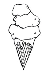 Vector hand drawn ice cream isolated on white backgrounds. Cute dessert illustration. For print, web, design, decor, logo.