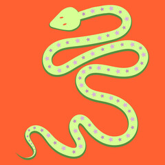 Vector image of a green snake gliding in action. Cute, funny snake.