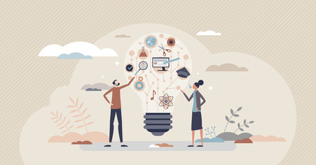 Data literacy as info knowledge and education skill set tiny person concept. Ability to understand information with competence and analyze it vector illustration. Reading and learning text context.