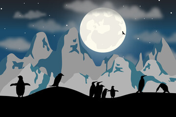 cute penguin and moon silhouette © Curut Design Store