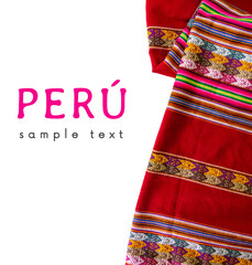 Peru. Colorful traditional Inca Lliclla blanket on a white background - obrazy, fototapety, plakaty
