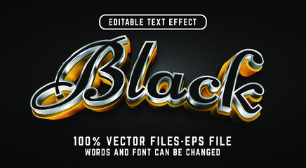 black 3d text effect. editable text effect with golden and silver style premium vectors