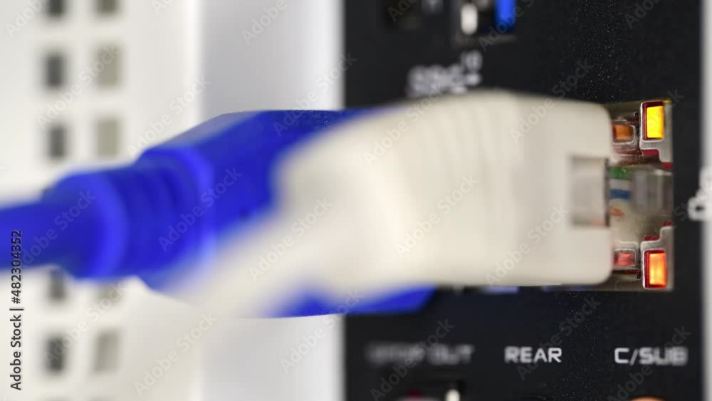 Aufkleber Ethernet cable RJ45 connected to the personal computer with blinking working status