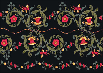 Fototapeta premium Seamless pattern with stylized flowers In baroque, rococo, victorian, renaissance medieval style. In decorative style. Ethnic patterned ornate hand drawn.medieval style. Vector illustration.