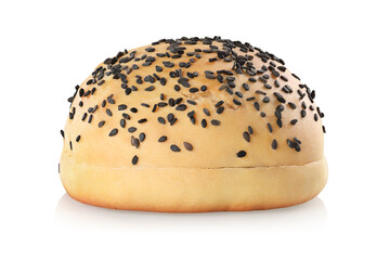 Hamburger bun with black sesame isolated on a white.