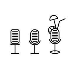 Microphone logo icon sign Radio summer beach bar symbol emblem Linear set Cartoon modern design Night club style Fashion print clothes apparel greeting invitation card banner badge poster flyer ad