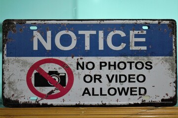 Notice or sign board no photos or video allowed Camera Vector Sign