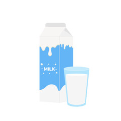 milk packing, glass of milk on white,dairy products background. Icon,Vector,illustration cartoon style.