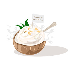 Coconut milk ice-cream vector on white background. Delicious Thai traditional dessert.
