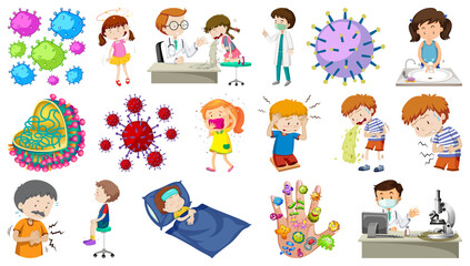 Set of sick people with different syptoms