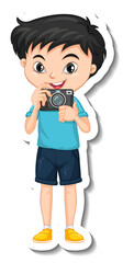 A boy holding a camera cartoon character sticker