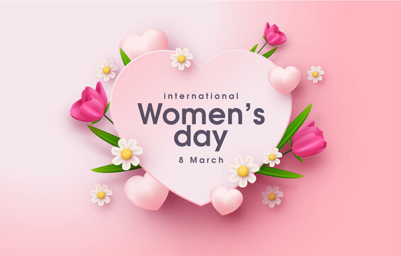 Womens day background with decoration paper cut love on top flower