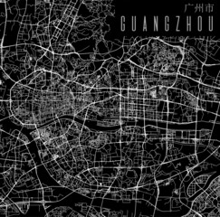 Guangzhou city vector map poster. China municipality square linear street map, administrative municipal area.