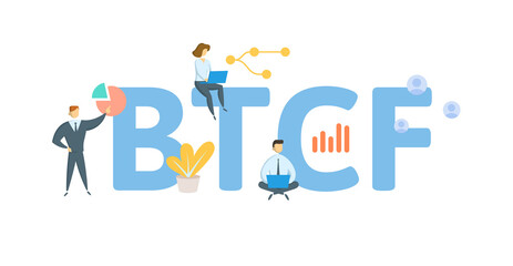 BTCF, Before Tax Cash Flow. Concept with keyword, people and icons. Flat vector illustration. Isolated on white.
